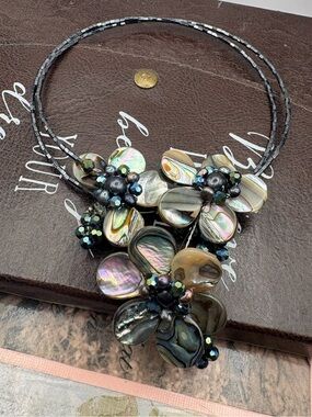 Abalone Shell Floral Statement Necklace | Artisan Boho Vintage